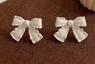 White Bow Earrings