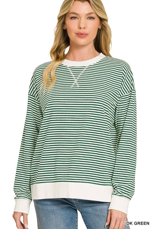 Striped Rib Banded Pullover