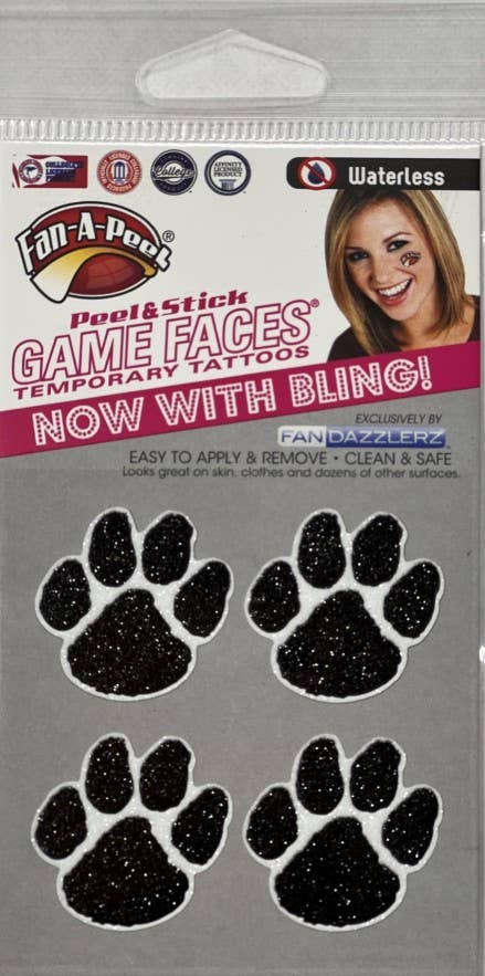 Temp. Tattoos Black Glitter Paw