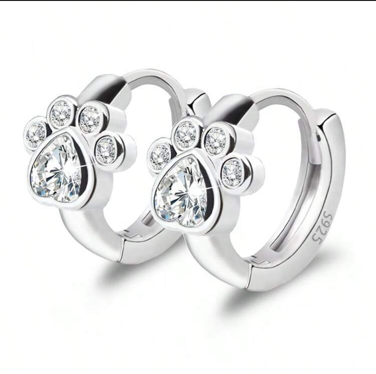 Silver Paw Hoops