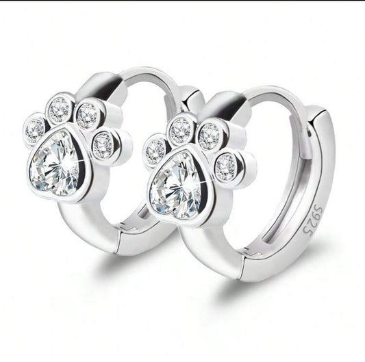 Silver Paw Hoops