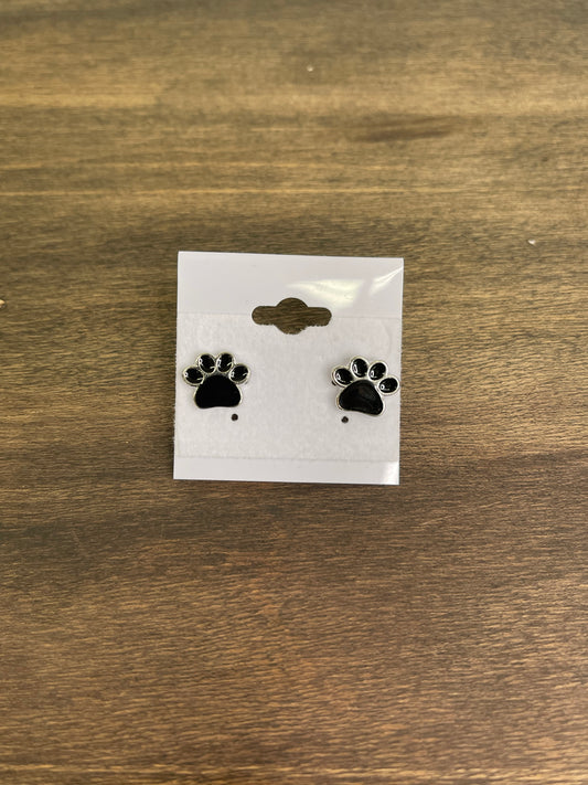 Black Paw Stud Earrings