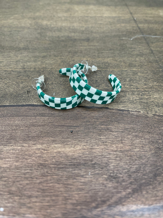 Green checkered earrings
