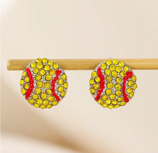 Rhinestone Softball Earrings