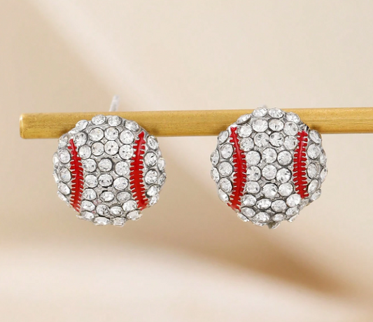 Rhinestone Baseball Earrings