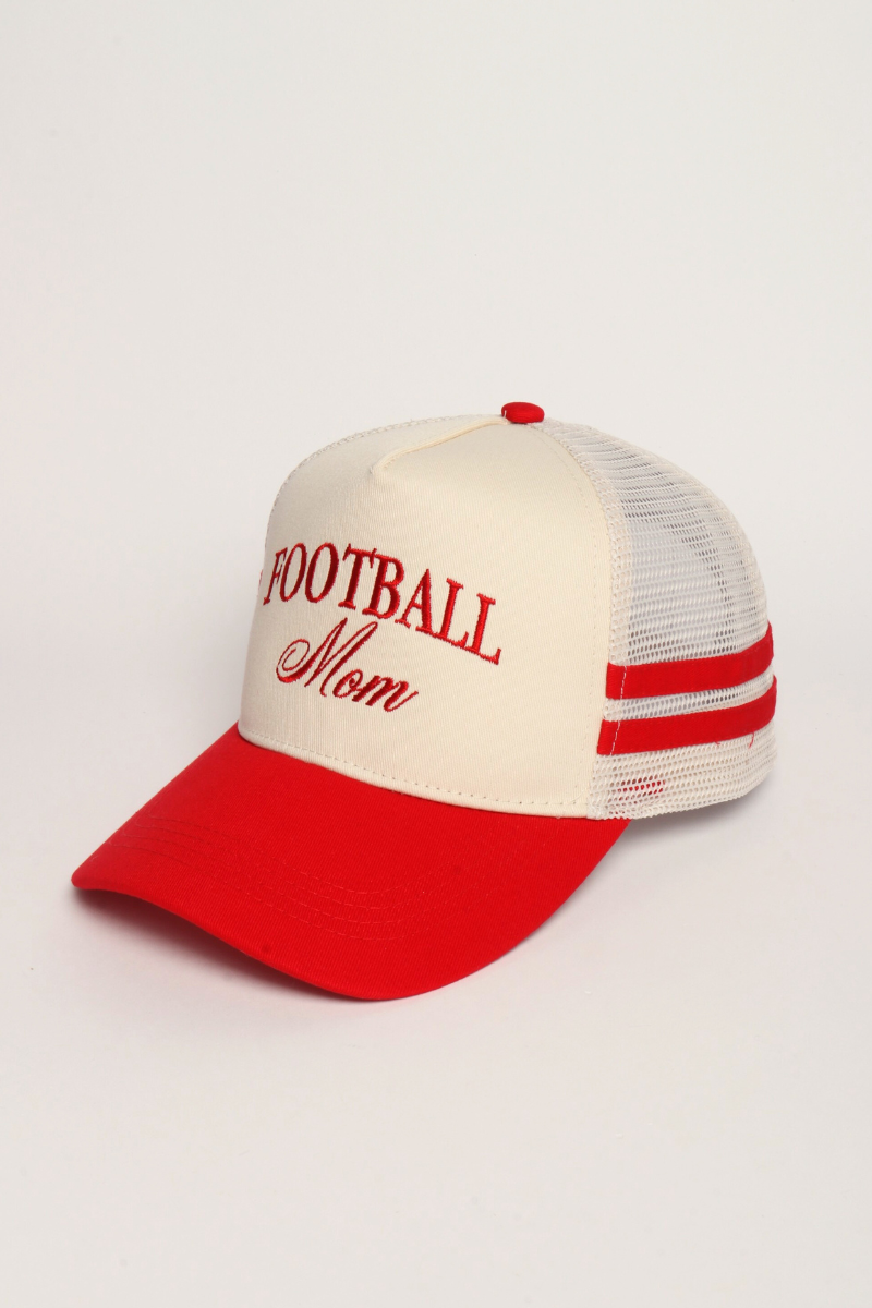 FOOTBALL MOM Embroidered Two Tone Side Stripe Mesh back Cap