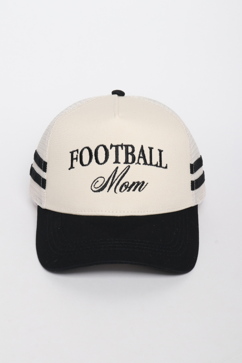 FOOTBALL MOM Embroidered Two Tone Side Stripe Mesh back Cap